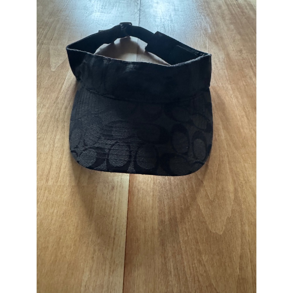 Coach Signature Monogram Black Jacquard Sun Visor Adjustable Leather Strap M/L